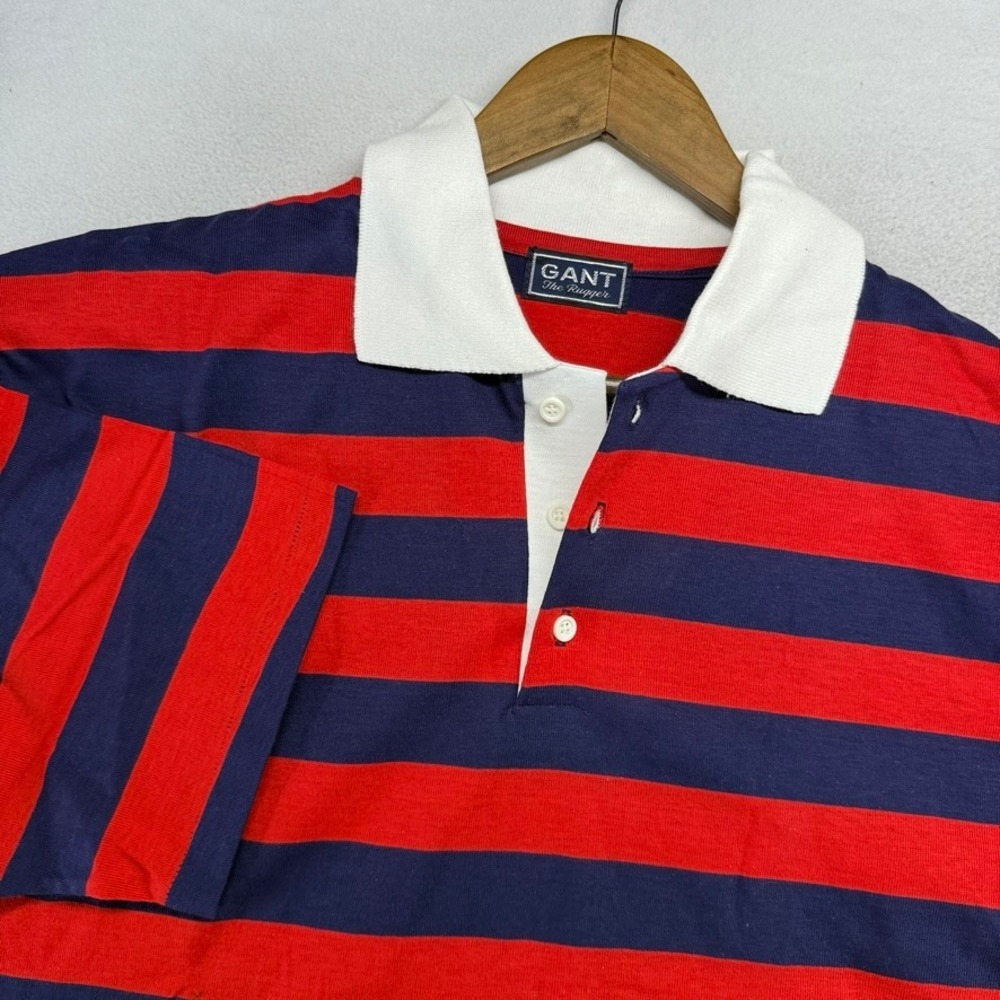 Vintage Gant Polo Shirt Mens XL Red Blue The Rugger Striped Deadstock 70s ivy - Picture 1 of 8